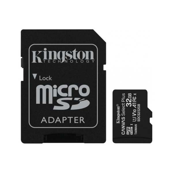 Карта памяти Kingston Canvas Select 80R micro SDXC 32GB + SD Adapter cl10, A1, UHS cl3, video cl30